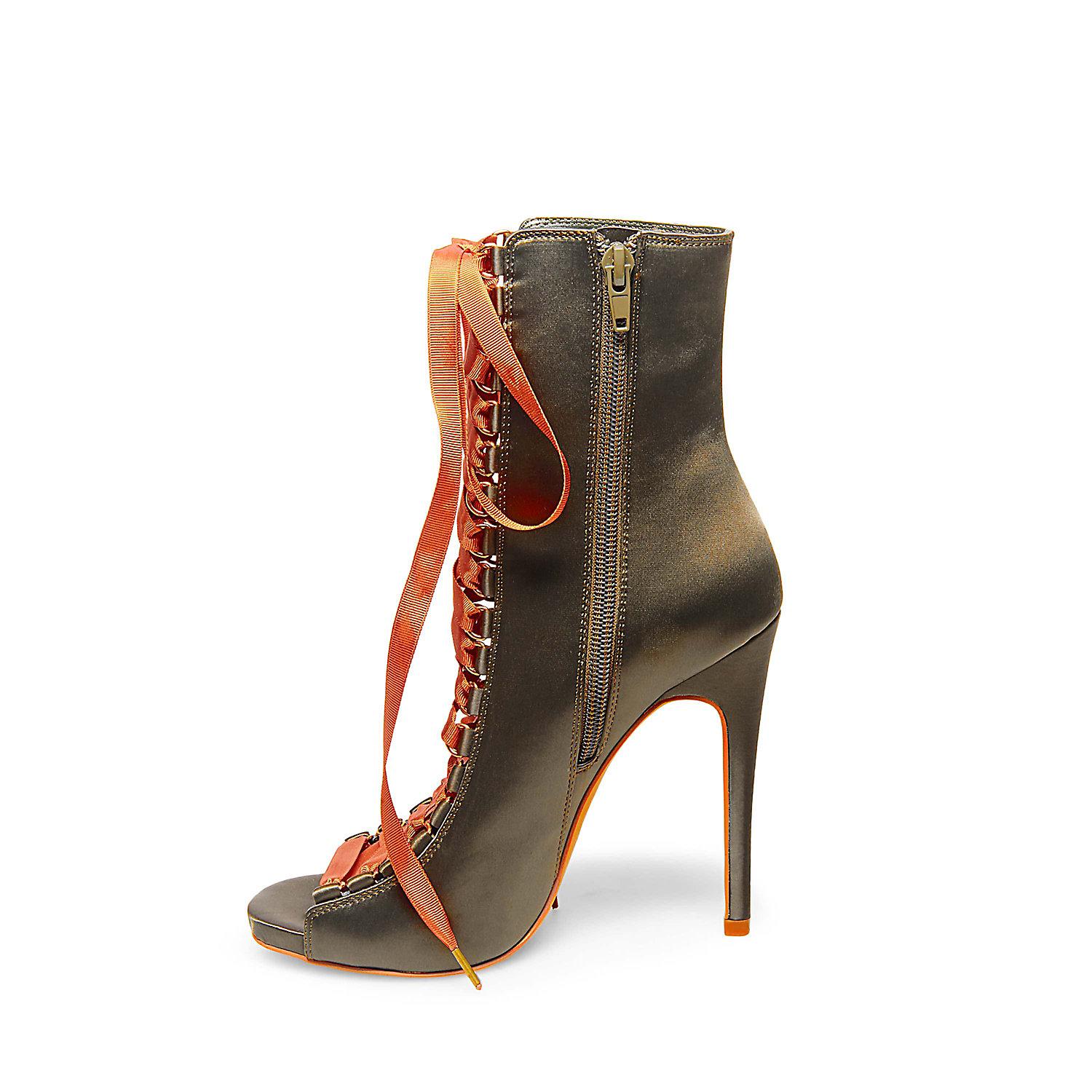 Steve Madden Satin Fuego Lace-up Peep-toe Booties - Lyst